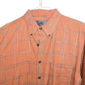 The Territory Ahead Mens Orange Plaid Button-Down Shirt L 100% Cotton CM2210
